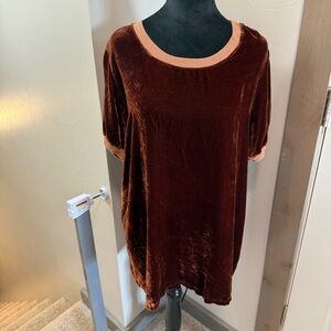 Pete & Greta Johnny Was Keisha Velvet Silk Blend Rust Red Orange Crewneck Top XS